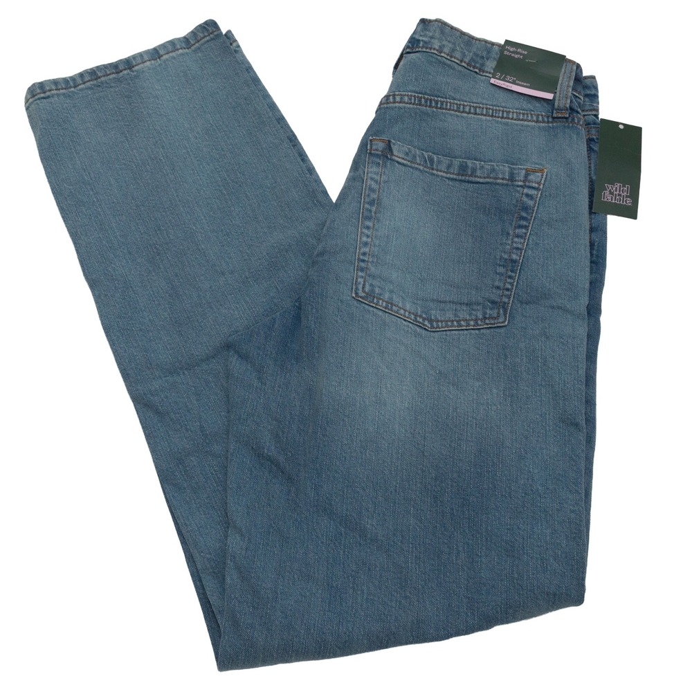 Wild Fable Straight Leg Jeans Women Size 2 Blue High Rise Distressed Button Fly